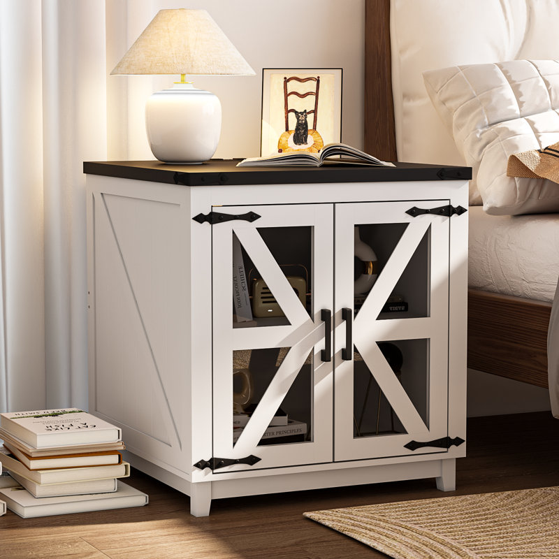 End Table With Charging Station, Black Top/ White Base