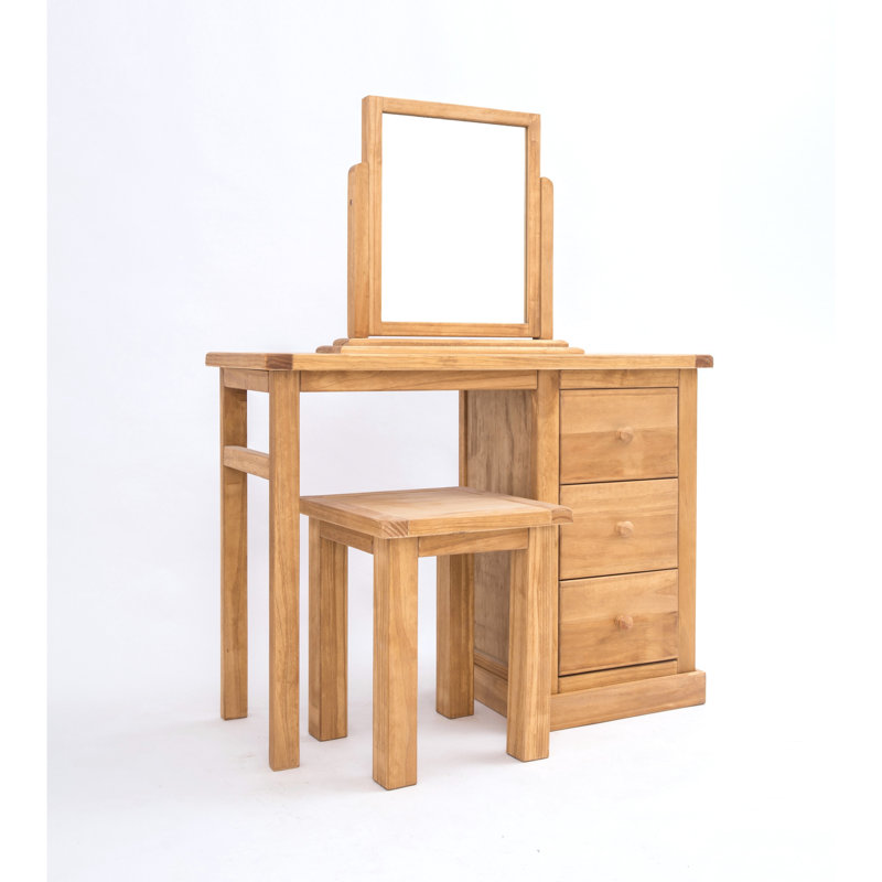 Dressing Table with Mirror, Waxed Pine