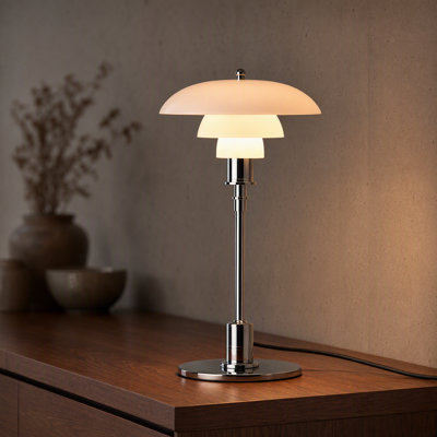Mid-Century Modern Opaline Glass Table Lamp – 1920S Inspired 3-Shade Desk Lamp With Chrome Finish For Bedroom, Living Room, Or Office