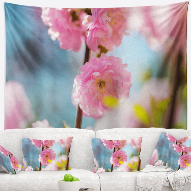Tapisserie Amandier fleurs roses, H 50 po x l 60 po