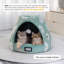 Lits pour chats pour chats d'intérieur, grotte pour lit de chat 2-en-1 avec fond antidérapant et peluche ultra-douce, tente confortable pour chatons et petits chiens, 19 pouces, vert