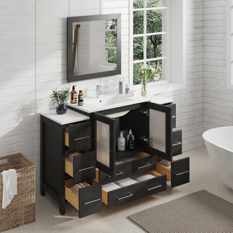 Brescia 54" Single Sink Freestanding Bathroom Vanity with Ceramic Top and Matching Mirror, Espresso