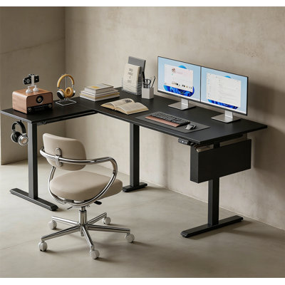 L-Shaped Electric Standing Desk, Reversible Design, Height Adjustable 28.4" To 46.5", Reversible Computer Table For Home Office Gaming