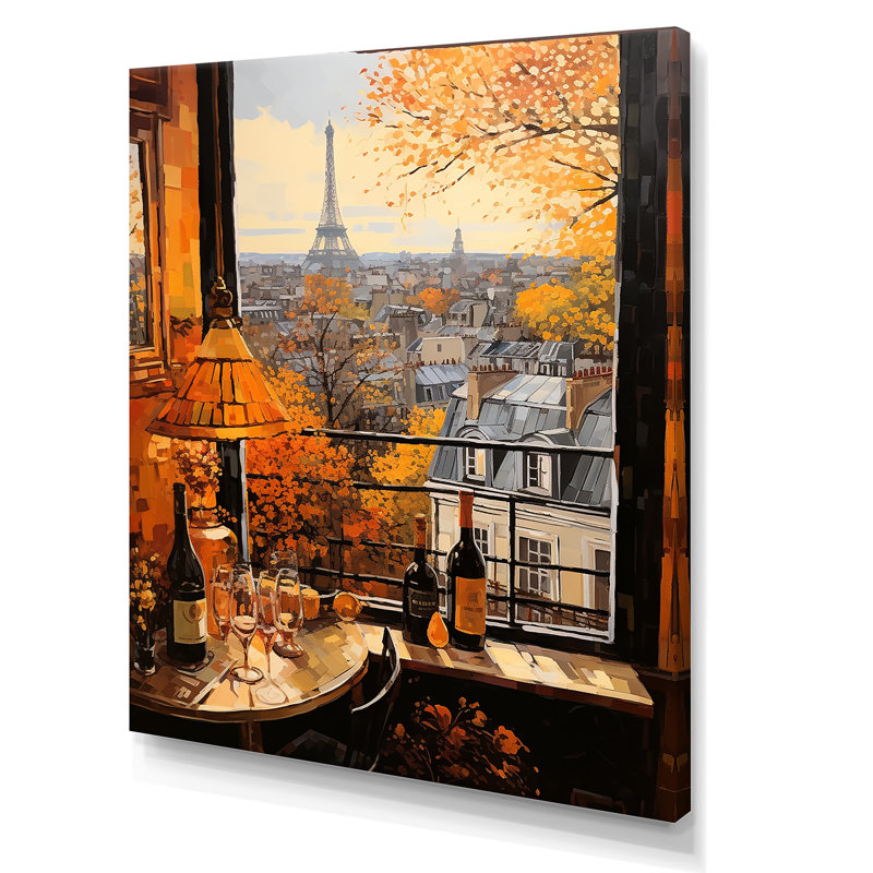«Retro Paris Window View 4 - City Paris», art mural, H 20 po x l 12 po x P 1 po, Toile tendue