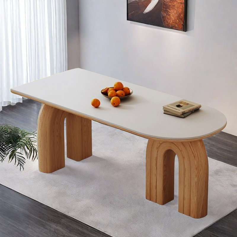 Table de salle à manger en rondins et crème, H 29,52 po x L 70,86 po x l 31,49 po