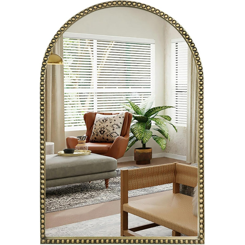 Miroir doré antique avec cadre perlé, 36 po x 24 po