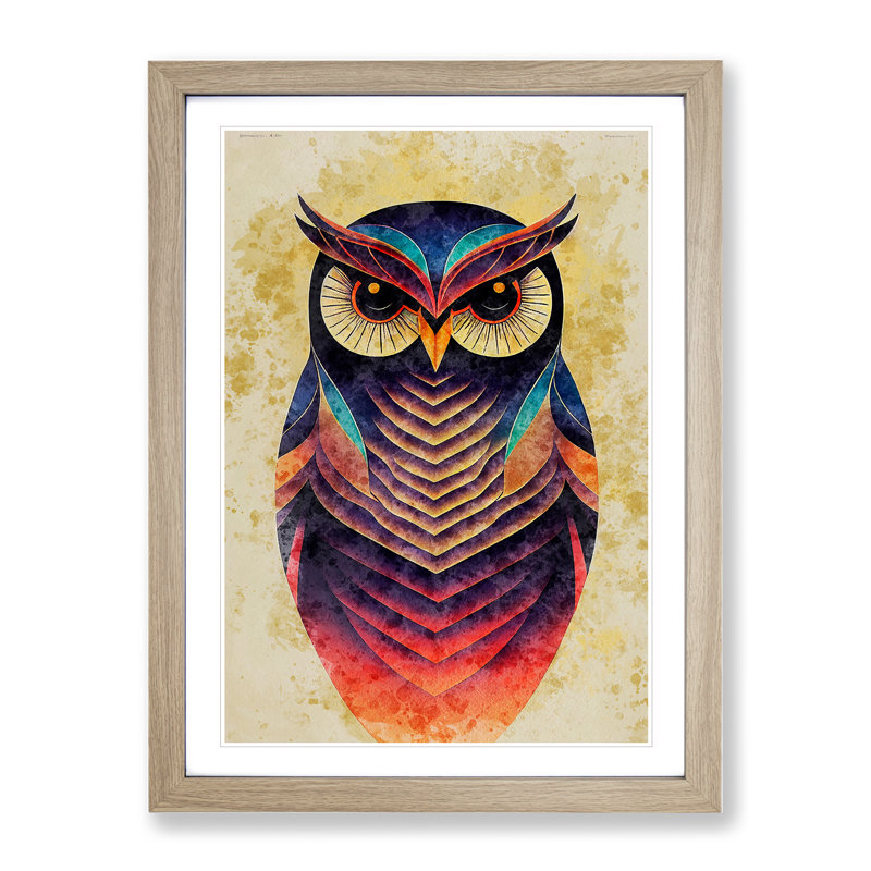Owl In Watercolour No.2 Framed Print, 64cm H x 46cm W x 2cm D, Oak