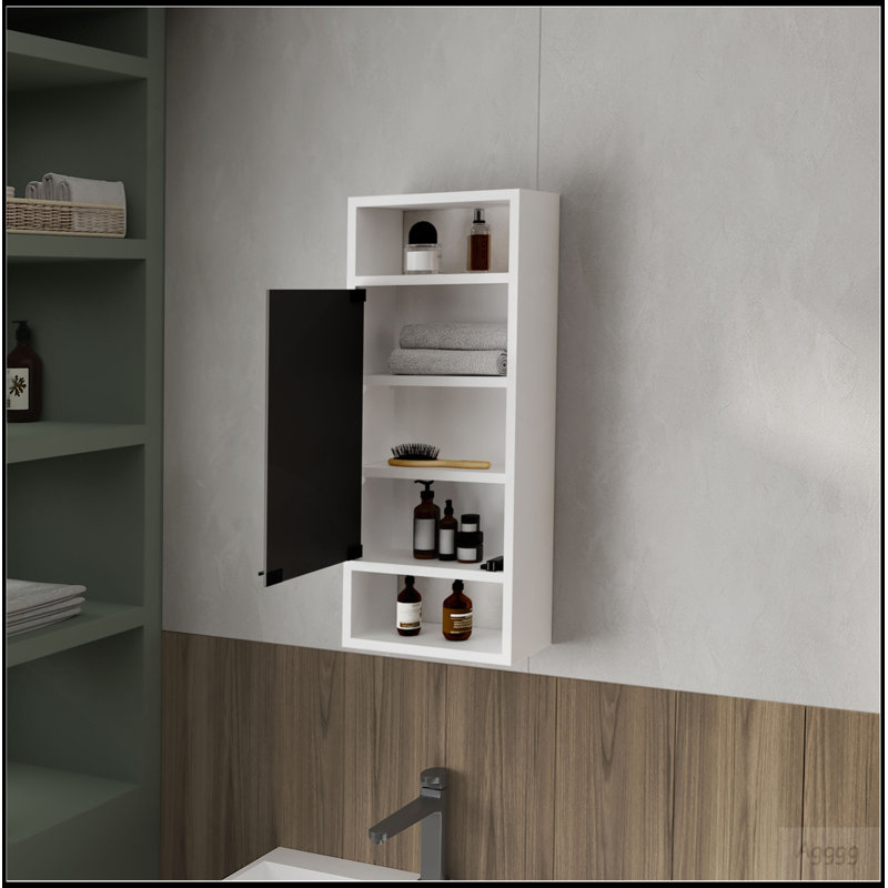 Armoire à pharmacie avec porte en miroir et rangement ouvert, blanc FM