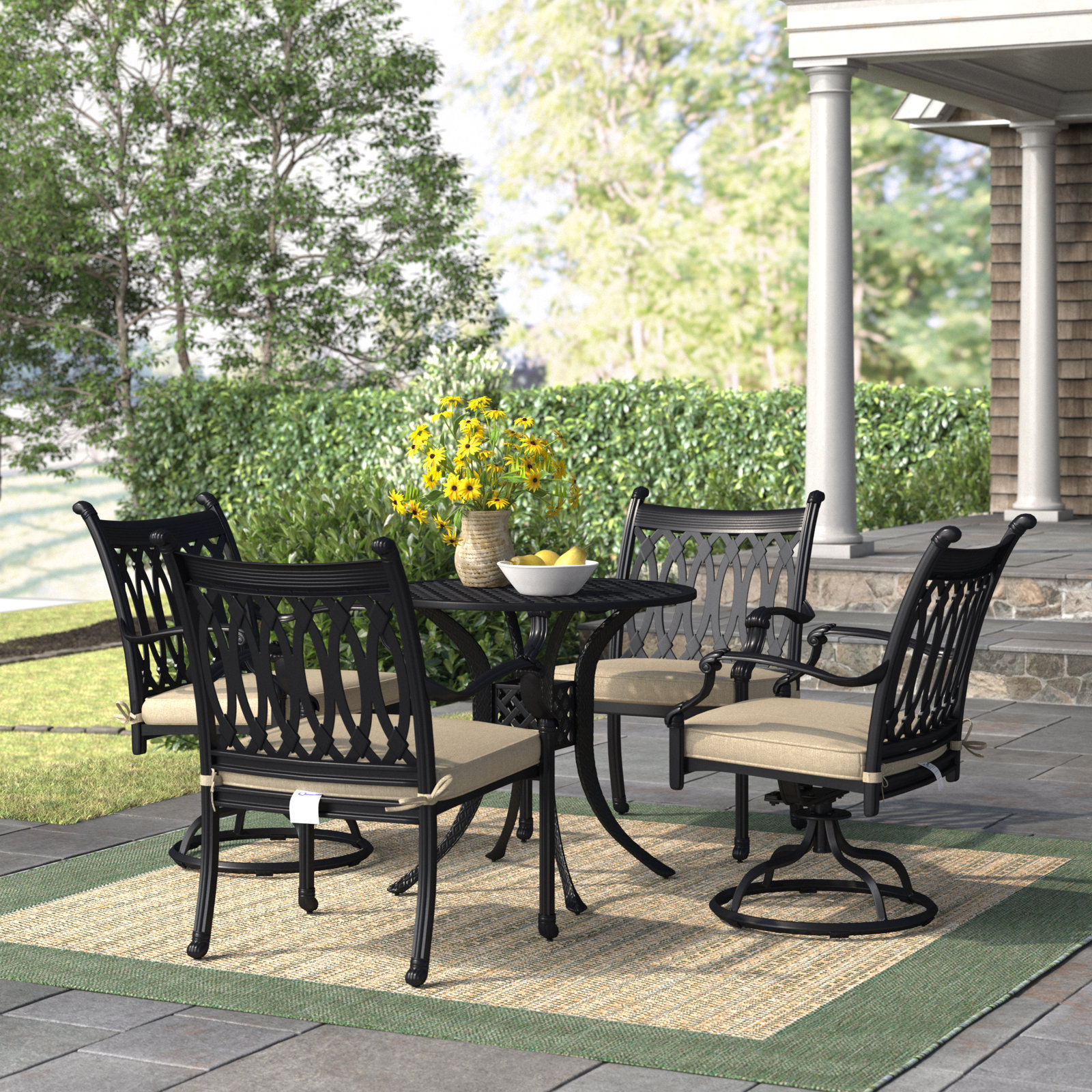 Brockport 48'' Round 4 - Person Outdoor Dining Set with Sunbrella Cushions