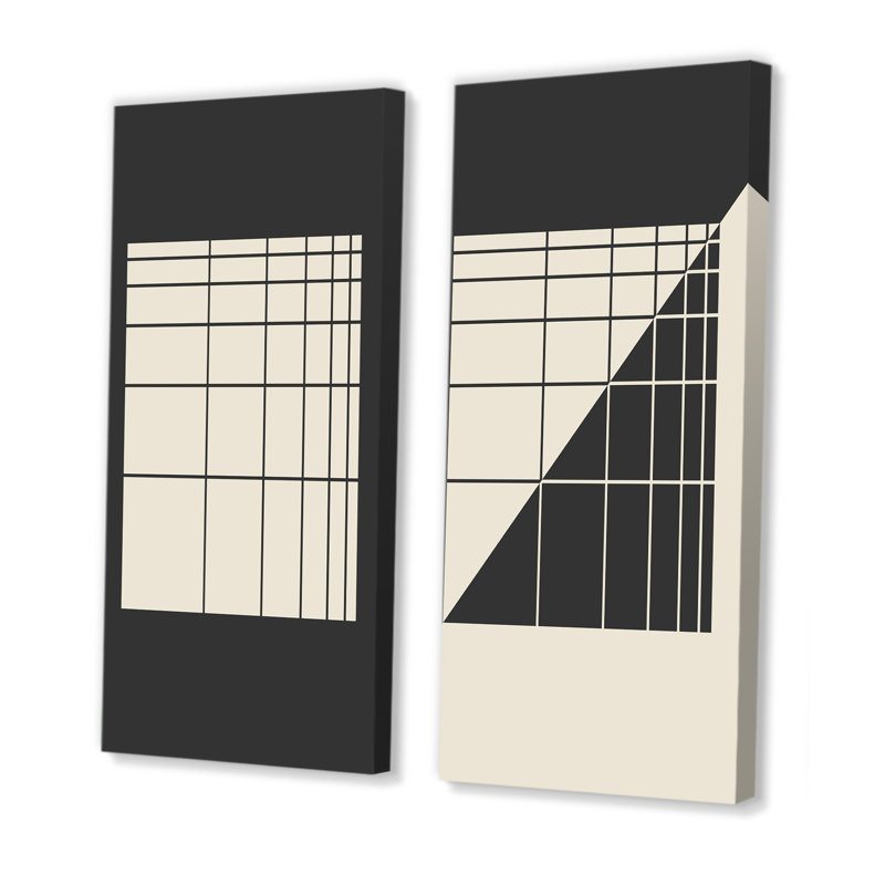 «Minimalist Monicoloch Square Retro Design IV», ensemble de 2 peintures, Toile tendue, H 20 po x l 24 po x P 1 po
