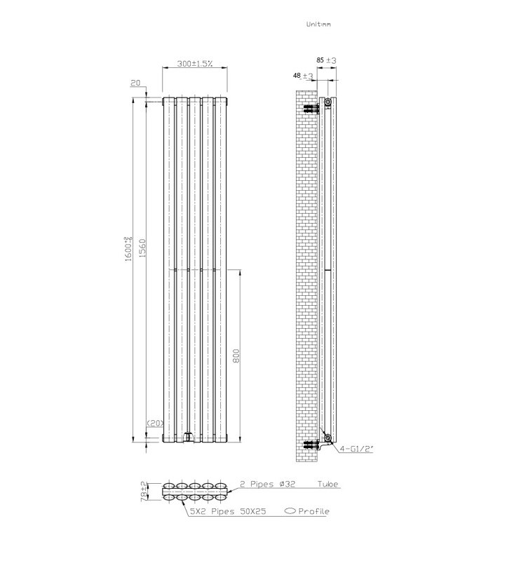 Oval Panel Radiators, 62cm H x 11cm W x 3cm D, Grey