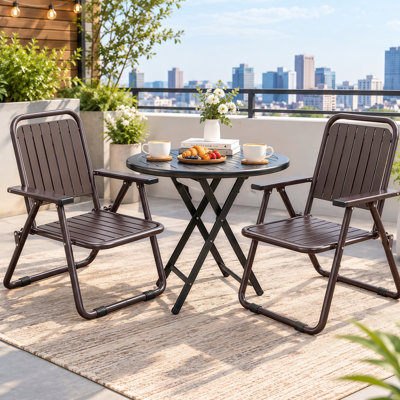 Ensemble de 4 chaises pliantes d'extérieur avec accoudoirs, structure robuste en acier, pour jardin, piscine et camping, brun