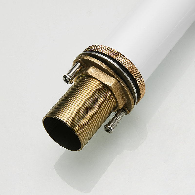 Contemporary White & Rose Gold Bathroom Basin Tap - Deck Mounted Handle Mixer Faucet One Ceramic Filler