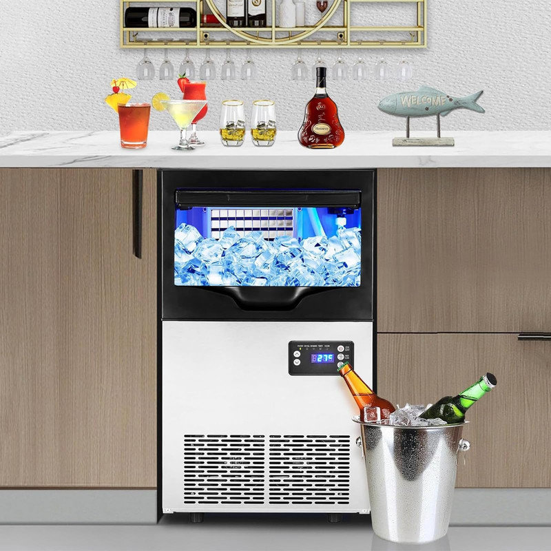 Machine à glaçons intégrée de 100 lb - sous le comptoir ou sur pied, en acier inoxydable, autonettoyante avec affichage numérique