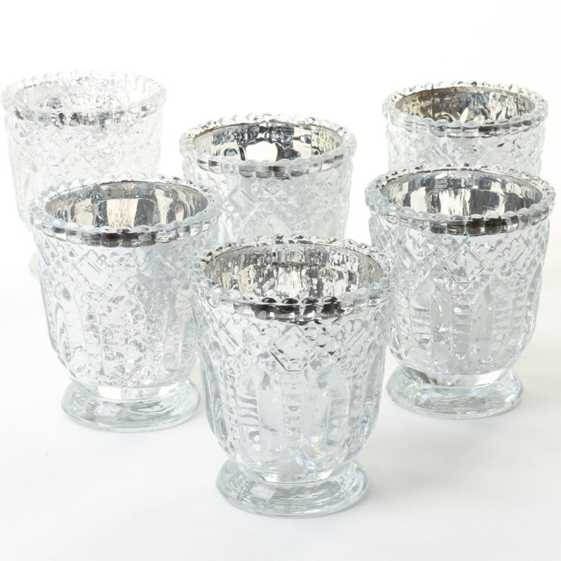 3'' H Glass Tabletop Votive Holder, Antique Silver