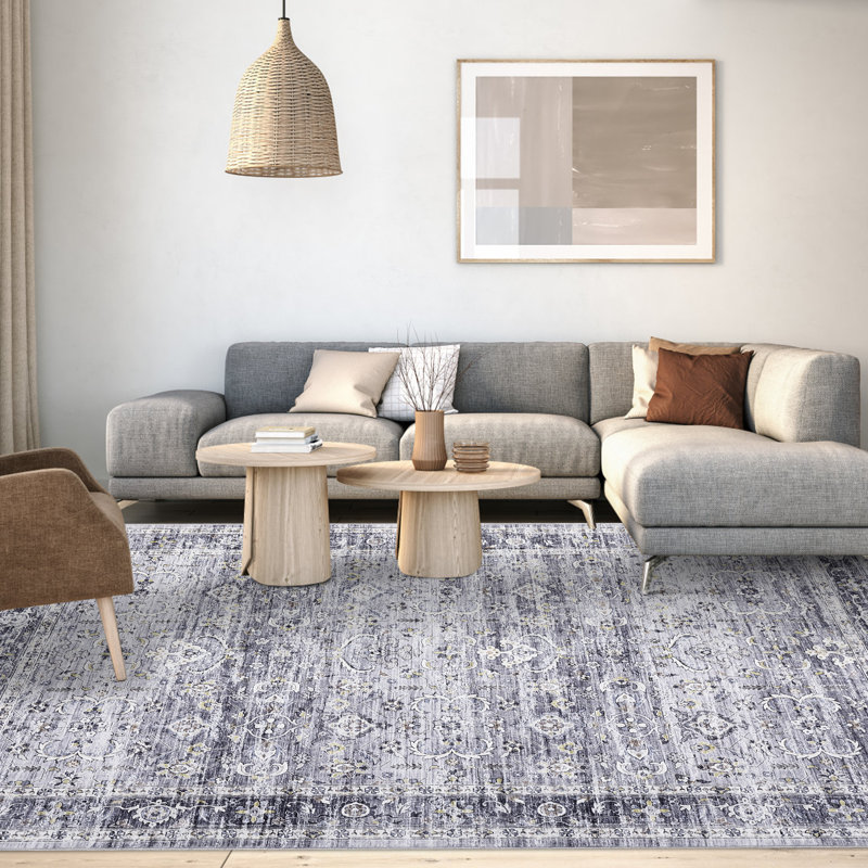 Oriental Machine Washable Rug with Rubber Backing for Living Room Vintage Non-Slip Dining Room Rug Easy-Cleaning Floor Carpet for Bedroom