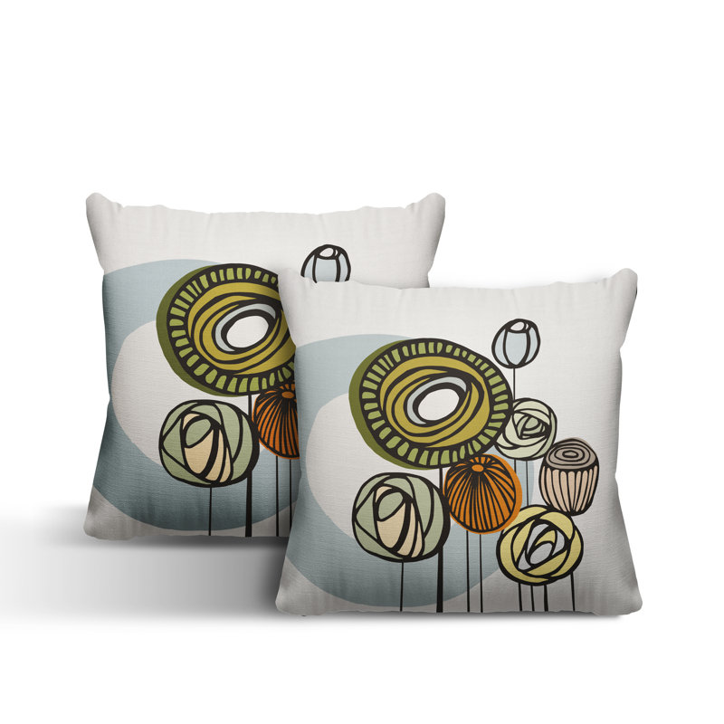  Coussin décoratif floral intérieur / extérieur réversible, L 15 po x H 15 po, Vert