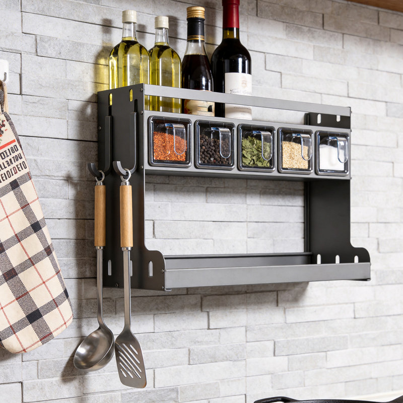Kitchen Spice Rack with Seasoning Boxes, 28.5cm H x 43.5cm W x 15cm D