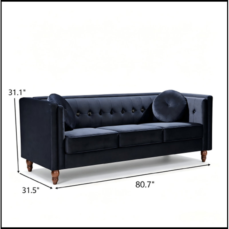 SVelvet rembourré avec accoudoirs carrés et coussins, Noir