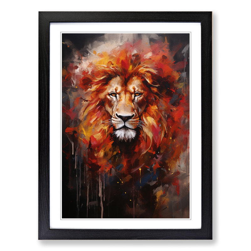 Lion Modern No.3 - Single Picture Frame Print on Wood, Black Framed, 64cm H x 46cm W x 2cm D