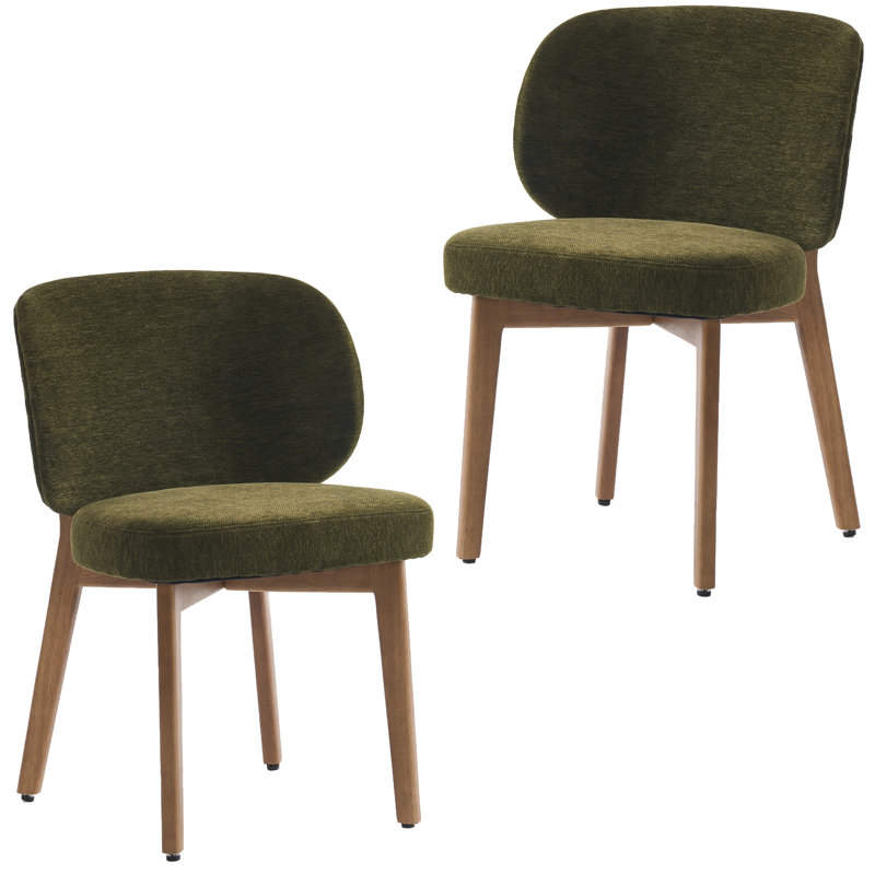 20.1" Extra Wide Upholstered Dining Chair, Side Chair with High Wingback, Armless Vanity Chair With Solid Wood Legs For Dining Living Room Vanity Office, Green, Set of 2