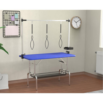 Grande table de toilettage pour chien de 47 po en acier inoxydable avec accoudoirs à hauteur réglable
