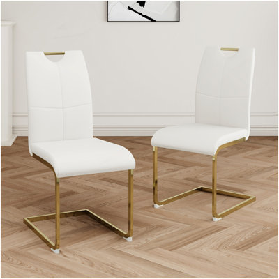 Modern Dining Chairs With Faux Leather Padded Seat Dining Living Room Chairs Upholstered Chair With Gold Metal Legs Design For Kitchen, Living, Bedroom, Dining Room Side Chairs Set Of 2