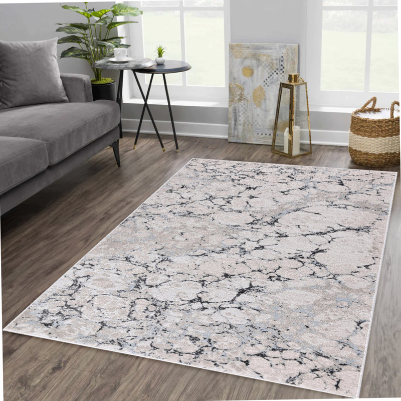 Ilios Collection Textured Abstract Blue and Grey Rug, Rectangle 2' x 3'