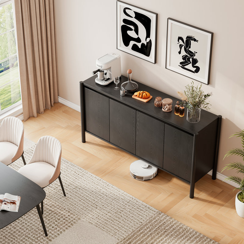 59” W Sideboard Buffet Cabinet, Credenza Storage Cabinet With 4 Doors And Adjustable Shelves For Dining Room, Living Room