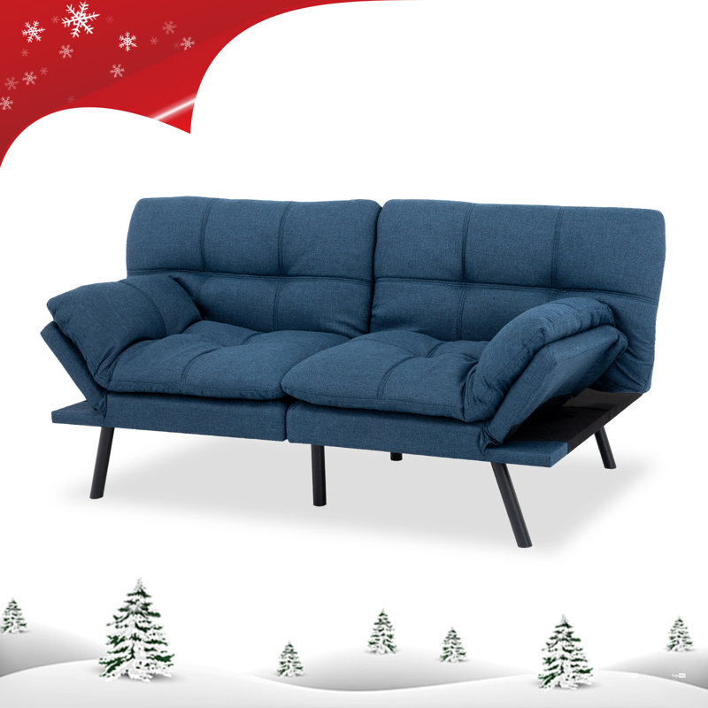 Gurlal Twin 71'' Upholstered Convertible Sofa, Blue Linen