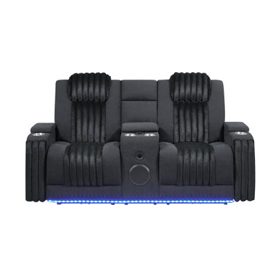 U8000 Black Power Reclining Loveseat W/ Console, Power Headrest, Led Light, & Bluetooth Speaker
