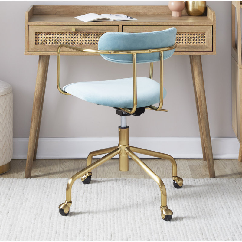 Erma Velvet Task Chair, Light Blue Velvet, Gold