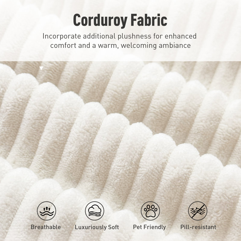 53.5" Comfy Cloud Couch Deep Seat Sofa Chair With Throw Pillow, Ivory Corduroy
