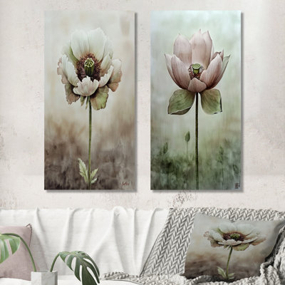 «Vintage Bloom of Peony I» - impression murale d'art floral, impression d'art floral moderne 2 pièces