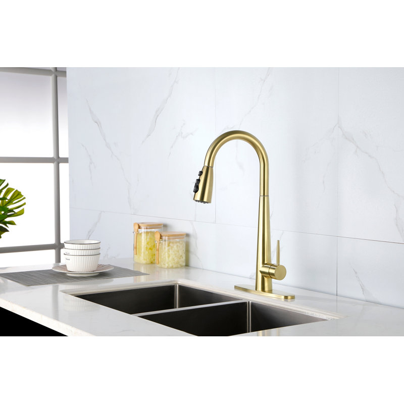 Kitchen Faucets With Pull Down Sprayer, Kitchen Sink Faucet With Pull Out Sprayer, Fingerprint Resistant, Single Hole Deck Mount, Single Handle Copper Kitchen Faucet