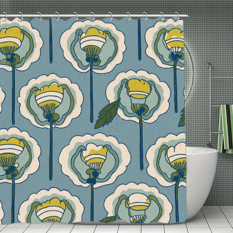 Rideaux de douche à motif de fleurs sur fond bleu 71 x 71