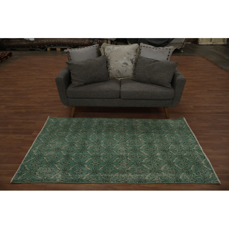 Tapis bleu sarcelle délavé au design élégant et intemporel 4 x 6
