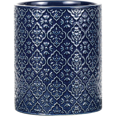 6x7 inch large ceramic cutlery rack with relief pattern, kitchen countertop cookware, home decoration, blue