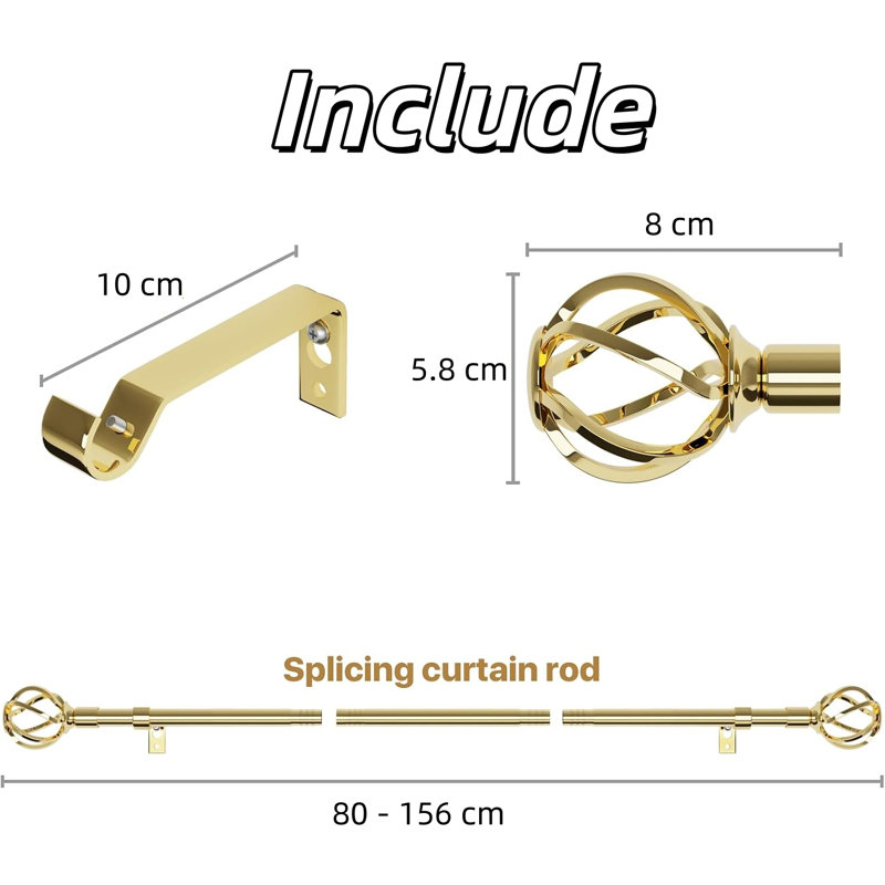 Natural 80cm to 156cm 1.6cm Single Curtain Pole