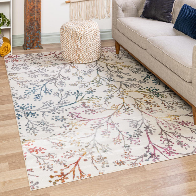 Tapis floral vert / mauve / blanc Adelin, Rectangulaire 2 pi x 3 pi