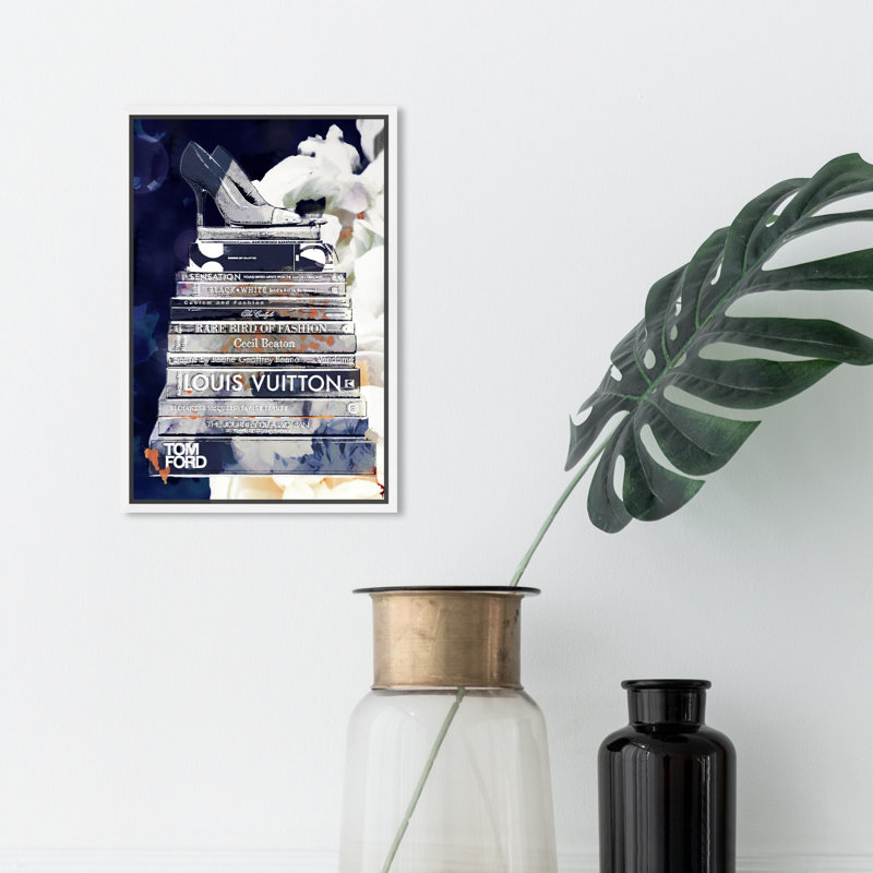 Pensées bleues profondes - Impression sur toile, Cadre en bois blanc, H 15 po x l 10 po