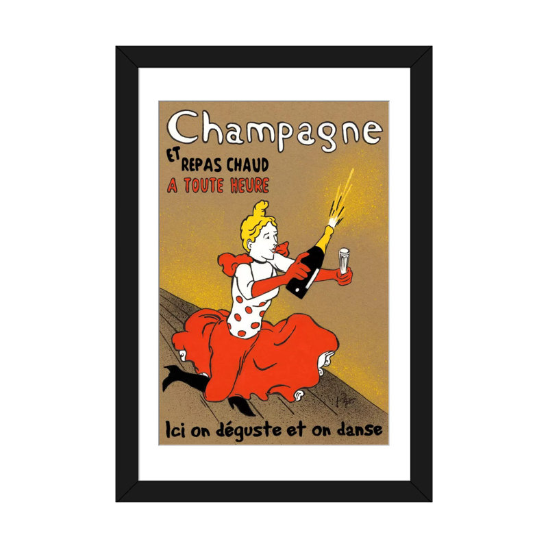 « hommage to lautrec », affiche rétro sur toile, H 24 po x l 16 po x P 1 po, Papier avec cadre noir, Blanc