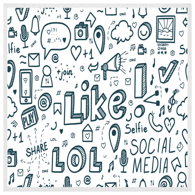 Social Media - Single Picture Frame Print, 51cm H x 51cm W, White