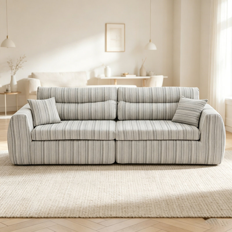 Woven Chenille Striped Compression Sofa, Chenille+White & Taupe