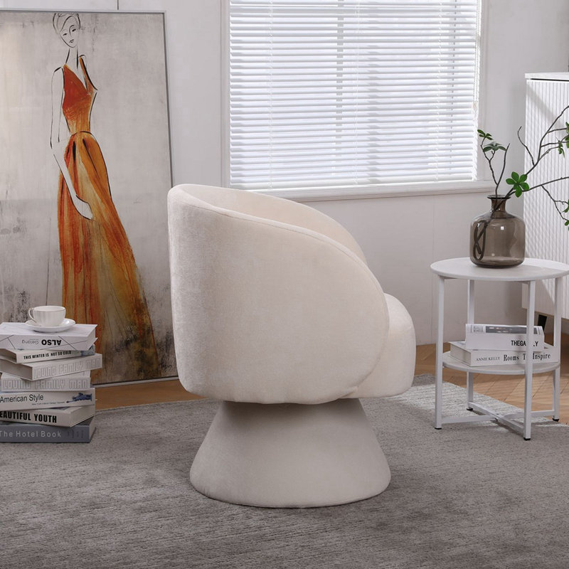 Huertes Upholstered Swivel Armchair, Beige Fabric
