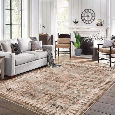 Oriental Machine Washable Area Rug Non-Slip Indoor Carpet Non-Shedding Floral Rug for Living Room Bedroom Dining Room Hallway Kitchen Office Playroom Nursery