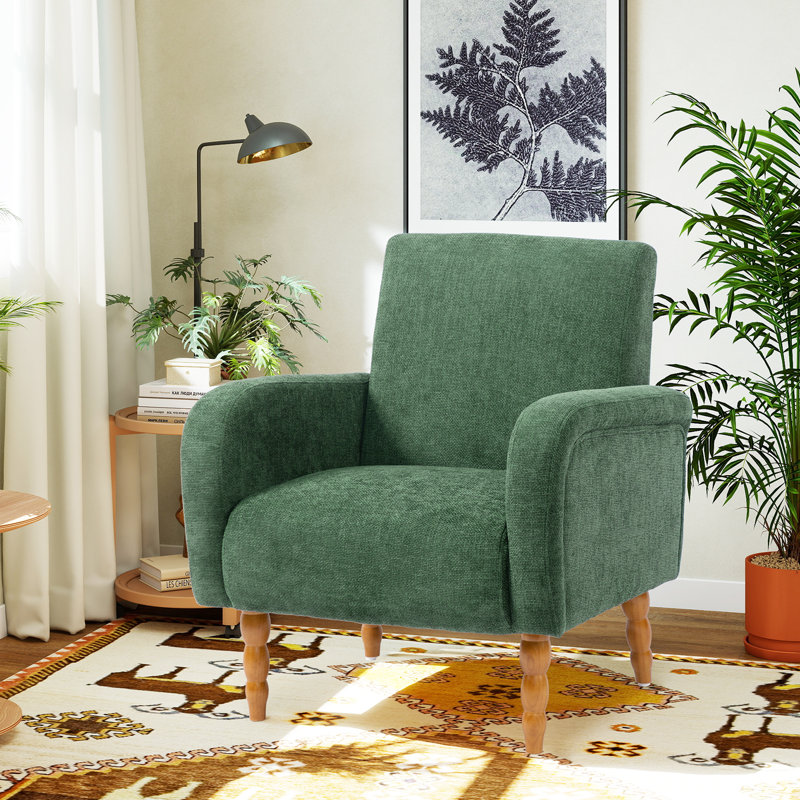 Upholstered Accent Armchair with Turned Solid Wood Legs, Green
