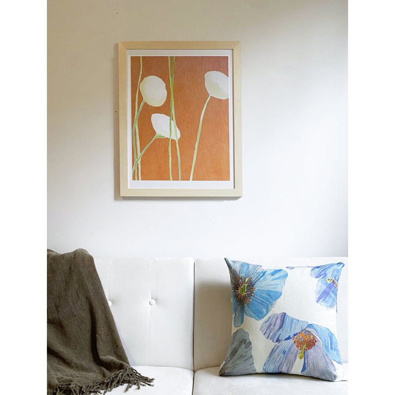 Cream Flowers On Orange Painting, 19" H x 13" W