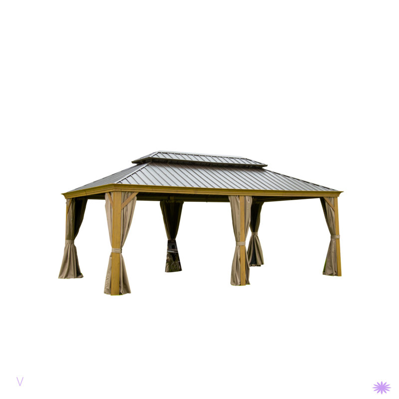 Outdoor Gazebo with Galvanized Steel Double Roof, Yellow Brown, 121.13" H x 191.93" W x 144.06" D