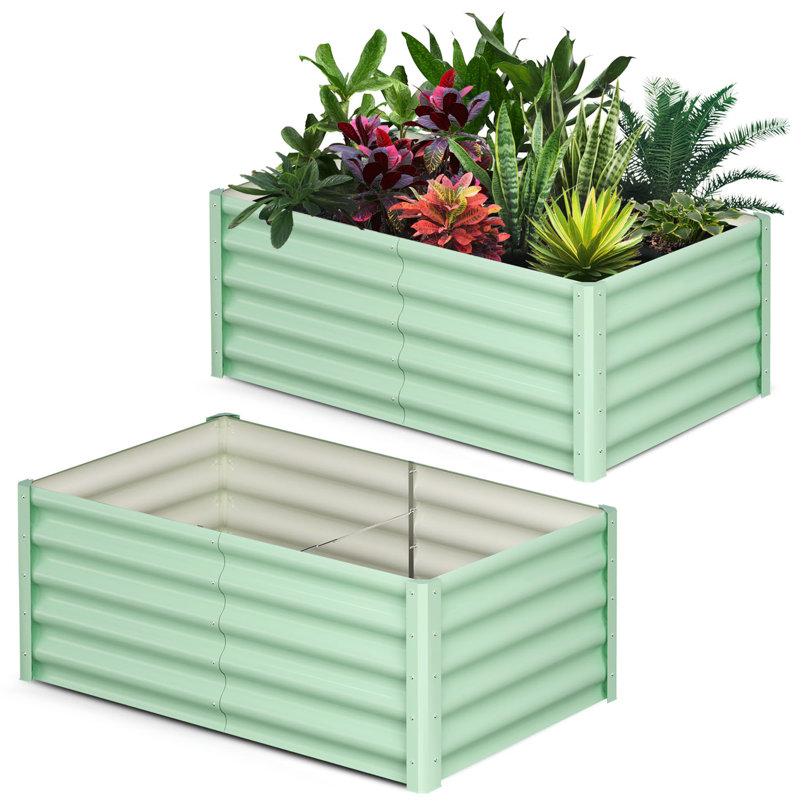 2-Pack 6x3x1.5 FT Galvanized Raised Garden Beds, Outdoor Metal Planter Boxes with Open Base for Vegetables & Flowers, Green